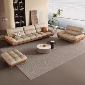 Nordic Luxury Leather Sofa Small Large Apartment Suitable First Layer Three Seater Four Seater Straight Set with Sponge Filling