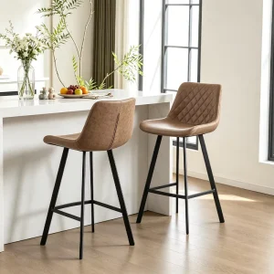 Nordic Luxury Modern Breakfast Leather High Counter Height Bar Chairs Stools Brown Leather
