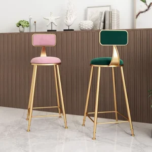 Nordic Luxury Modern Velvet Fabric Leather High Counter Height Bar Chairs Stools For Kitchen Restaurant Bar Table