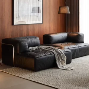 Nordic Mid Modular Design Black Microfiber Leather L shaped Sofa Set Large Flat lay Corner Tofu block Bauhaus