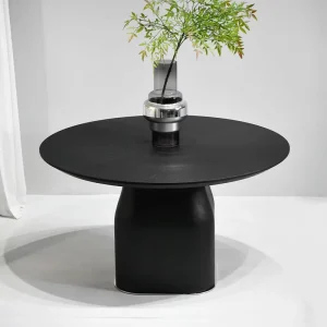 Nordic Minimalist Black Wood Round Coffee Table Wooden Base