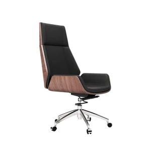 Nordic Minimalist High Back Leather Boss Office Chair Curved Walnut Wood Frame Ergonomic Executive Chair