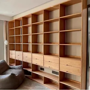 Nordic Minimalist Japanese style Solid Red Oak Bookshelf storage Unit Set Multi level Bookcase Wood Wax Oil Eco friendly