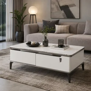 Nordic Minimalist Matte Solid Wood Leg Hidden Storage Sintered Stone Panel Living Room Coffee Table