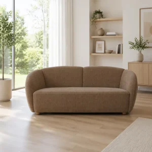 Nordic Minimalist Rounded 2 Seater Sofa Bed Soft Chenille Sofa with Wooden Legs for Home Hotel Hospital & Waiting Rooms