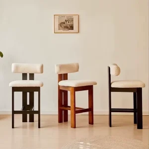 Nordic Minimalist Solid Wood Bar Stool with Boucle Upholstered Seat and Comfortable Backrest for Home Kitchen Hotel Use