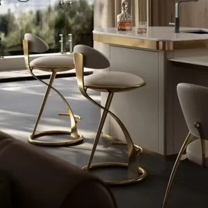 Nordic Minimalist Stainless Steel Upholstered Bar Stools for Cafes Restaurants Bars and Living Rooms High-Back Bar Stools