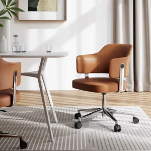 Nordic Minimalist Upholstered Office Chair Premium Faux Leather Executive Chair with Aluminum Polished Base