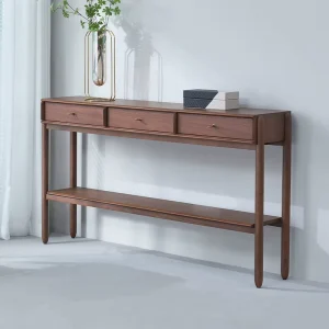 Nordic Minimalist Walnut Console Table Solid American Wood Entry Table Narrow Long Sofa Side Table with Drawers for Home Hotel