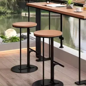 Nordic Minimalist Wooden Bar Stool Designer Iron Art High Stool for Home Bar Island