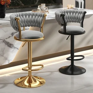 Nordic Modern Dining Bar Chair with High Elastic Sponge Velvet Backrest Metal Frame High Foot Stool