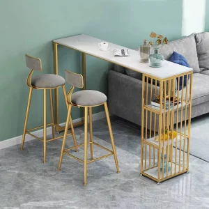Nordic Modern Home Living Room Wall Mounted Bar Table Set Marble Wood High Stool Table Chairs for Hotel and Cafe Leisure