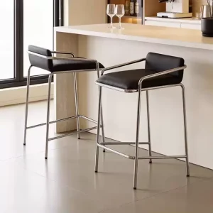 Nordic Modern Minimalist Bar Stool with Backrest Stainless Steel Material No Assembly Required Home Bar Furniture Counter Chair