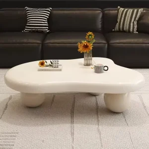 Nordic Modern Minimalist Mini Elegant Wood Coffee Table Cream White Cloud