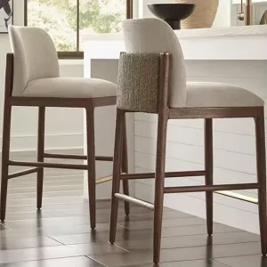 Nordic Modern Retro Style Wood Frame Bar Stool Fabric Cushions for Living Room Bedroom Restaurants Cafes Kitchens Hotels Dining