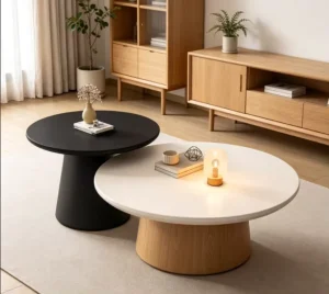 Nordic Modern Round Coffee Table Luxury Home Furniture Table White Base Living Room Coffee Table with Wooden Top