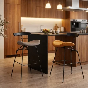 Nordic Modern Simple Iron Bar Chair with PU Leather Comfortable Steady Design for Home Dining High Chair