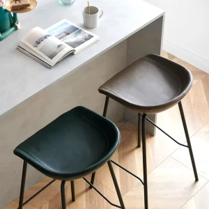 Nordic Modern Simple Leather Iron Bar Chair High Stool for Hotel Dining Outdoor Cafe Restaurant Use with Stainless Base