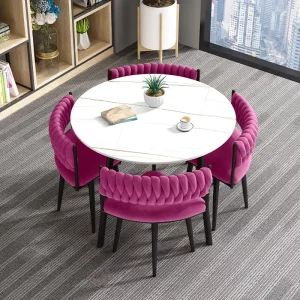 Nordic Modern Small Round Slate Dining Table Set for 4 Restaurant Furniture Home Dining Room