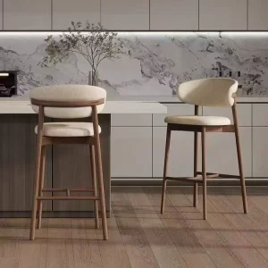 Nordic Modern Solid Wood Bar Stool Upholstered Fabric Seat Counter Height Bar Chair for Kitchen Island Home Restaurant Hotel