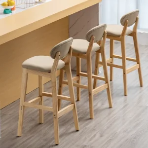 Nordic Modern Solid Wood Bar Stool with Backrest for Home Kitchen Hotel and Living Room Use
