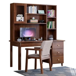 Nordic Modern Solid Wood Desk and Bookshelf Combo for Home Office Bedroom Study Model 980 Mail Packing Included