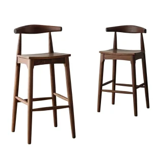 Nordic Modern Solid Wood High Foot Bar Stool Horn Back Simple Casual Design Household Commercial Use Cafe Milk Tea Shops M55