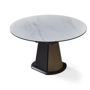 Nordic Modern Stone Marble Top Dining Table Set with Rounded Shape and Metal Legs 4 Chairs for Home Hotel & Restaurant Use