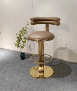 Nordic Orange Design Luxury Velvet Bar Stool With Modern Stainless Steel Base for Home Kitchen Dining Outdoor and Cafe Use