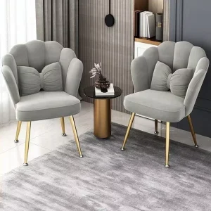 Nordic Petal Makeup Chair Velvet Swivel Vanity Stool with Gold Metal Legs for Nail Salon Bedroom Makeup
