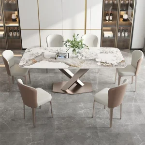Nordic Rectangular 4 6 8 10 Seater Dining Table Set Sintered Dining Table with Chairs for Hotel