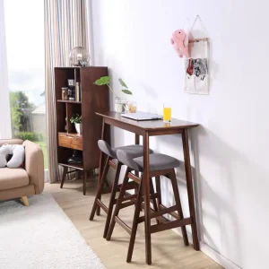 Nordic Rectangular Solid Wood High Bar Table Black Walnut Finish Easy Assembly for Living Dining Room