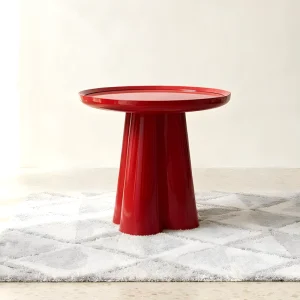 Nordic Red Round Side Table Modern Minimal Creative Fiberglass Art Corner Accent Table Light Luxury Designer Piece