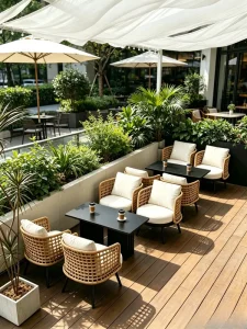 Nordic Region Bamboo Outdoor Furniture for Guesthouse Cafe Casual Tables Chairs Bars Terraces Courtyard Lounges Patio Al Fresco