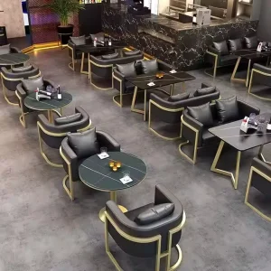 Nordic Restaurant Booth Seating High Backrest Hotel Custom Metal Frame Commercial Furniture Cafe Leather Bench Sofa and Chair