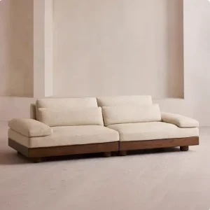 Nordic Retro Solid Wood Frame 3 Seater Sofa High End Fabric Upholstery Sofa Small Living Rooms Mid Century Style Soft Sofa