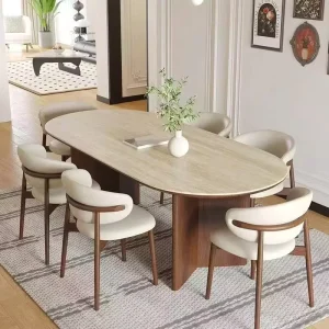 Nordic Retro Wood Dining Table with 6 Seater Walnut Set French inspired Kitchen Furniture for Living Room and Restaurant Use