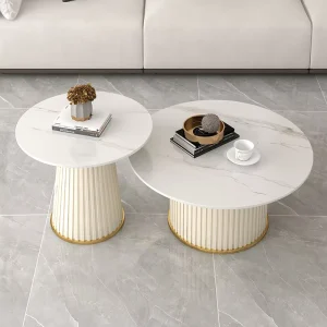 Nordic Round Small Coffee Table Set Light Luxury Modern Stone for Small Apartment