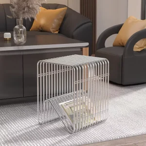 Nordic Simple Book Newspaper Magazine Rack Creative Floor Stand Light Luxury Model Room Decoration Stainless Steel Rack