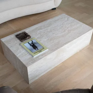 Nordic Simple Modern Natural Travertine Natural Cave Marble Top Convertible Living Room Coffee Table
