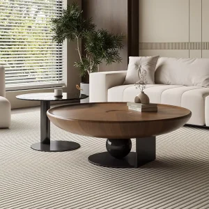 Nordic Simple Modern Round Walnut Tea Table