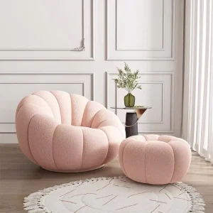 Nordic Single Sofa Accent Chair for Home Office Workshop Outdoor Dining Room Velvet Wooden Fabric White Lamb Wool Leisure Chair