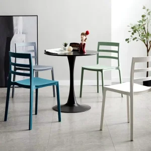 Nordic Slatted Backrest Plastic Dining Chair Stackable Thickened Leisure Chair for Dining Hall Office