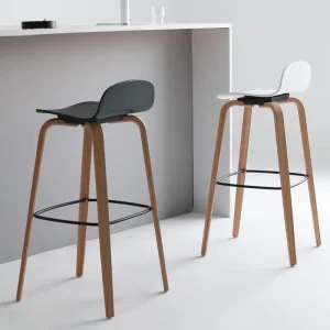 Nordic Solid Beech Wood Modern Minimalist Bar Stool with Backrest Designer Bar Furniture Model OW2917