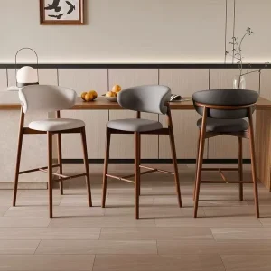 Nordic Solid Metal Bar Chair Light Luxury Fabric Minimalist Dining Living Room Backrest High Stool for Coffee Shop