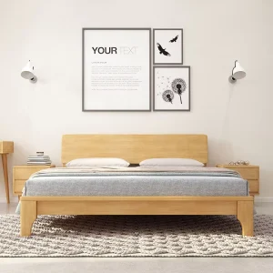 Nordic Solid Oak Wood Wall Bed Full Size Platform Bed Modern Design Durable for School Apartment Bedroom