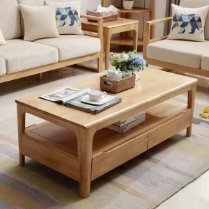 Nordic Solid Wood Coffee Table Modern Minimalist Design Movable Convertible for Living Room and Home Office with Drawers