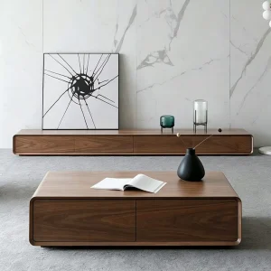 Nordic Solid Wood Coffee Table With Storage Drawers Rounded Corner Low Tea Table for Living Room