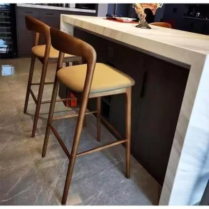 Nordic Solid Wood Designer Bar Stool for Home Use Modern Minimalist Bar Chair with Backrest