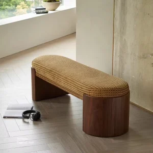 Nordic Solid Wood Frame Ottoman Bench Living Room Foot Stool Ottoman Modern Hotel Furniture Fabric Upholstery Seat Stool